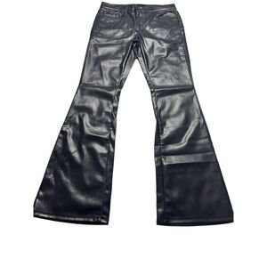 Mother Women's Black The Weekender Mid Rise Faux Leather Flare Pants Size 32 NWT